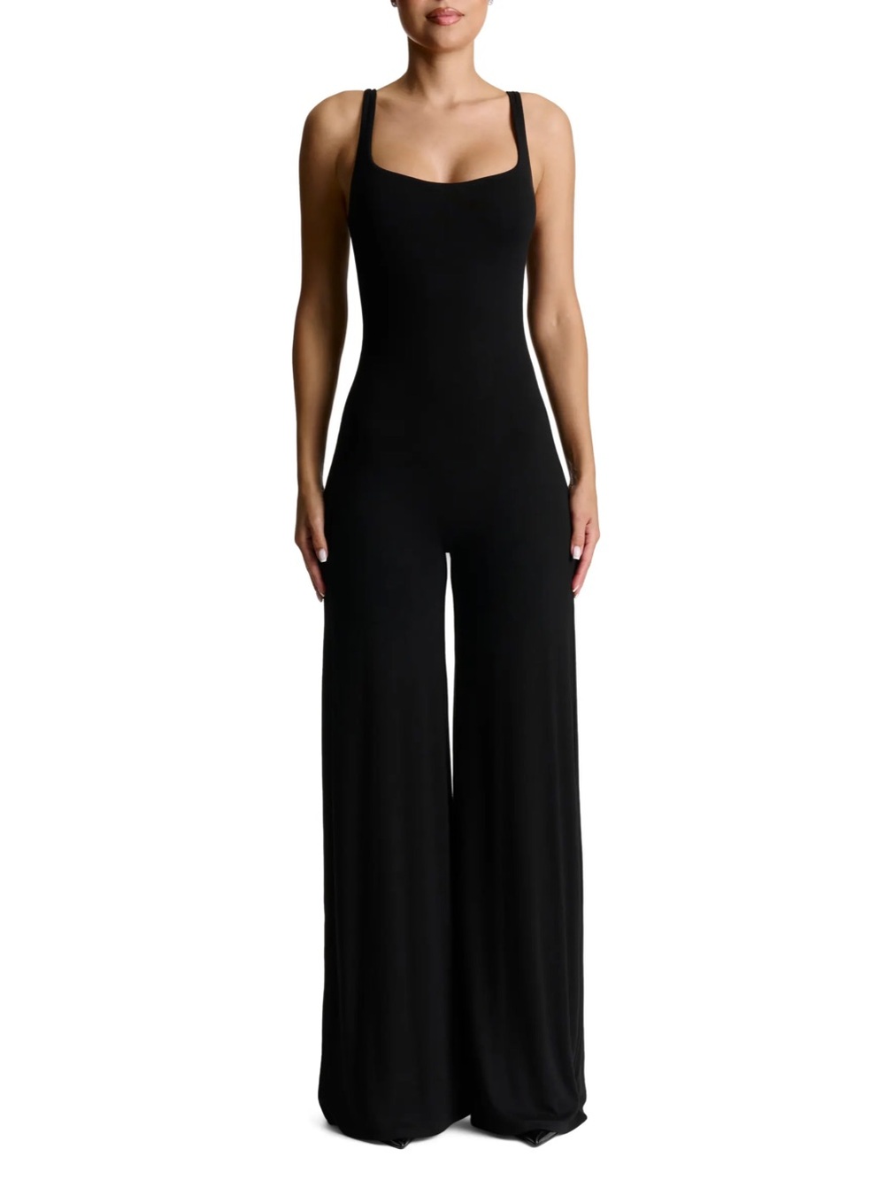 Naked Wardrobe Sculpt Wide Leg Tank Jumpsuit Black Large NWT